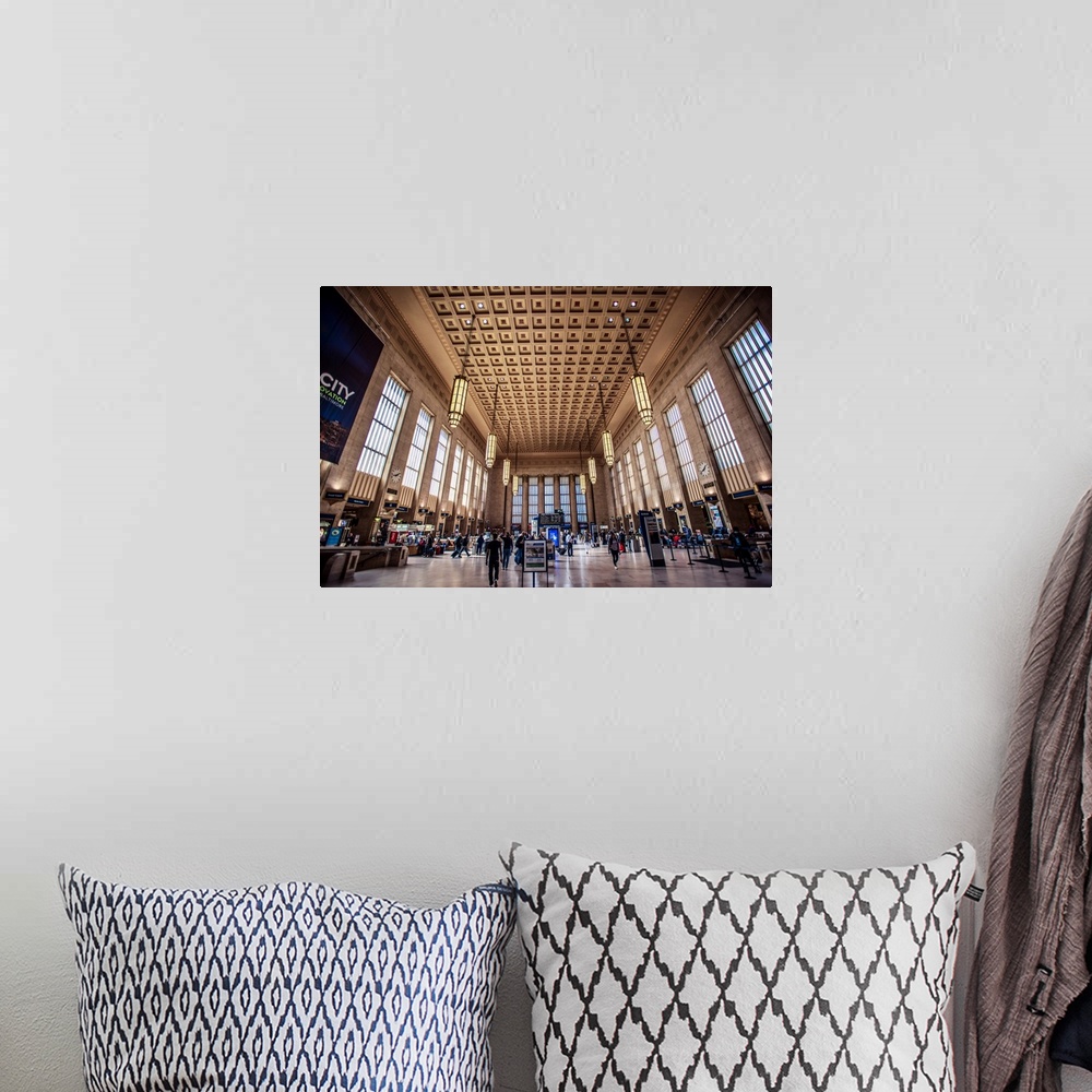 A bohemian room featuring Photo of 30th Street Train Station's interior grand ceiling in Philadelphia, Pennsylvania.