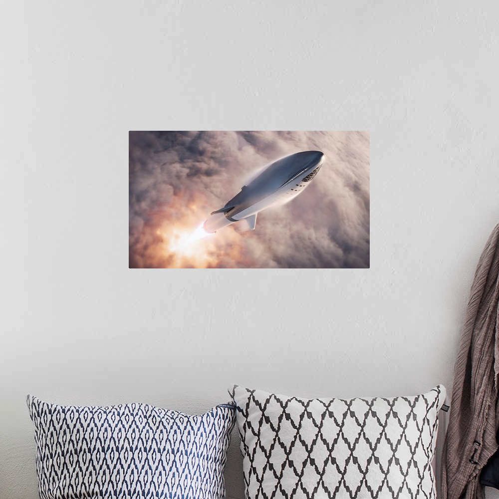 A bohemian room featuring Artist Rendering of SpaceX's Starship and Super Heavy (formerly known as BFR).