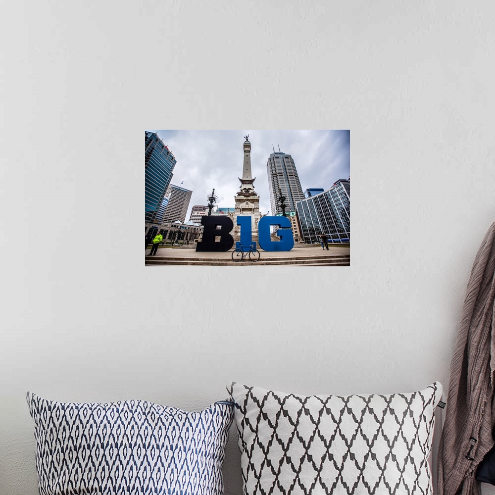 A bohemian room featuring Photo of the Big Ten Display on Monument Circle in Indianapolis, Indiana with Solders and Sailors...