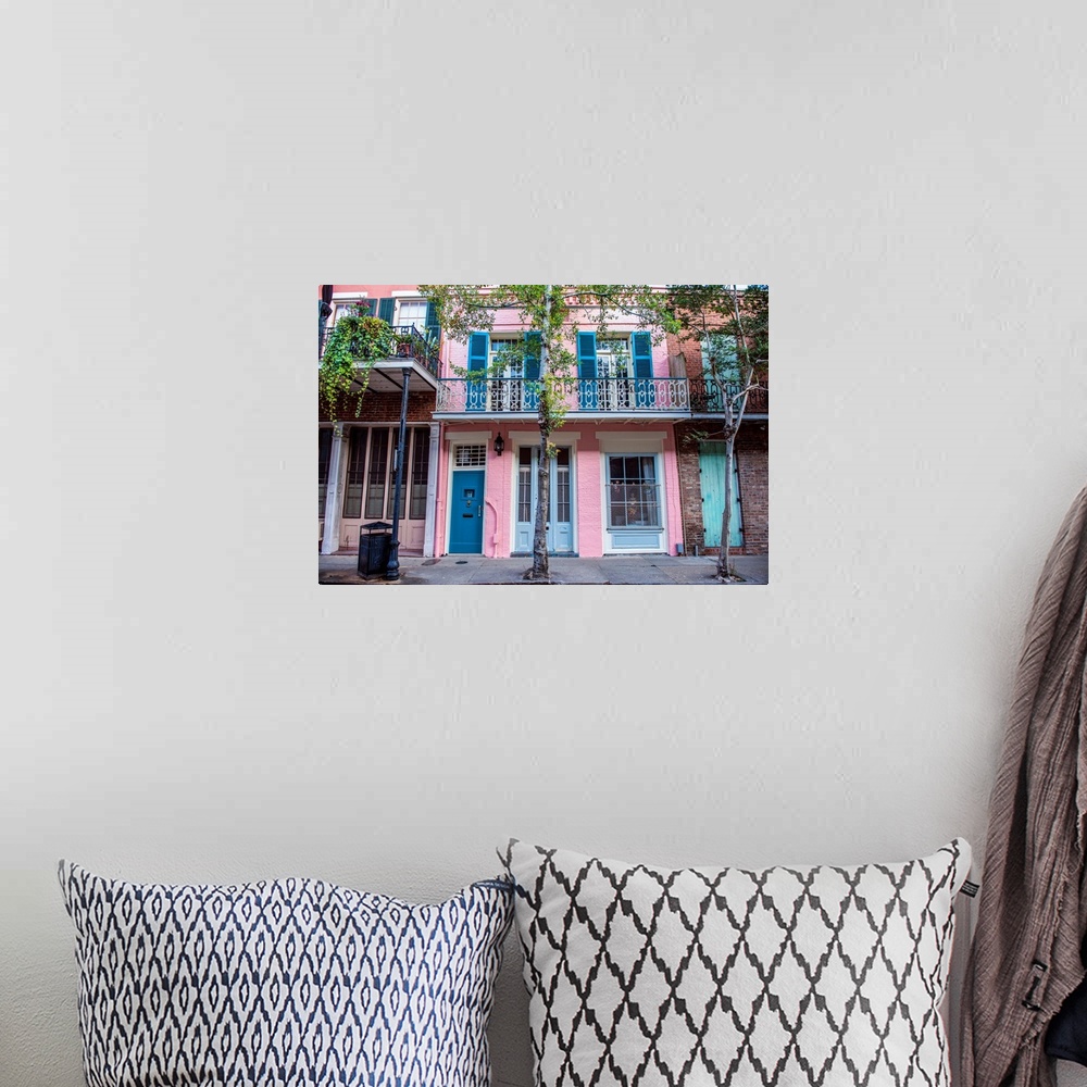 A bohemian room featuring View of brightly colored residences in New Orleans, Louisiana.