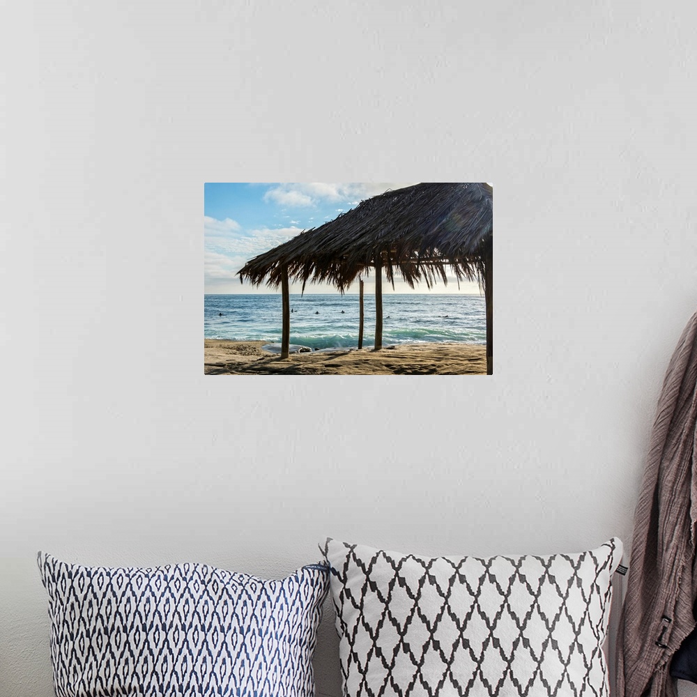 A bohemian room featuring Photograph of a cabana made with natural materials on the shore of Windansea Beach, San Diego on ...