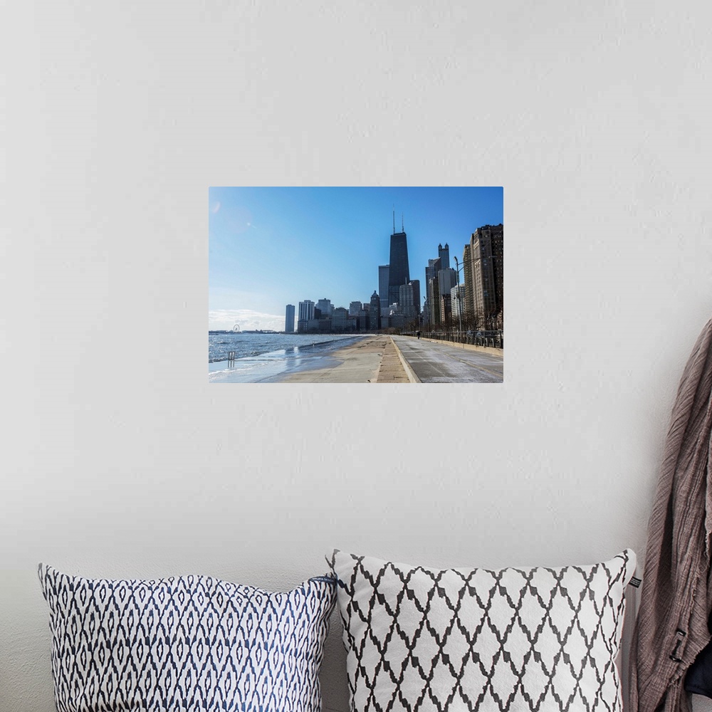 A bohemian room featuring Photo of Chicago skyline from the Concrete Beach.