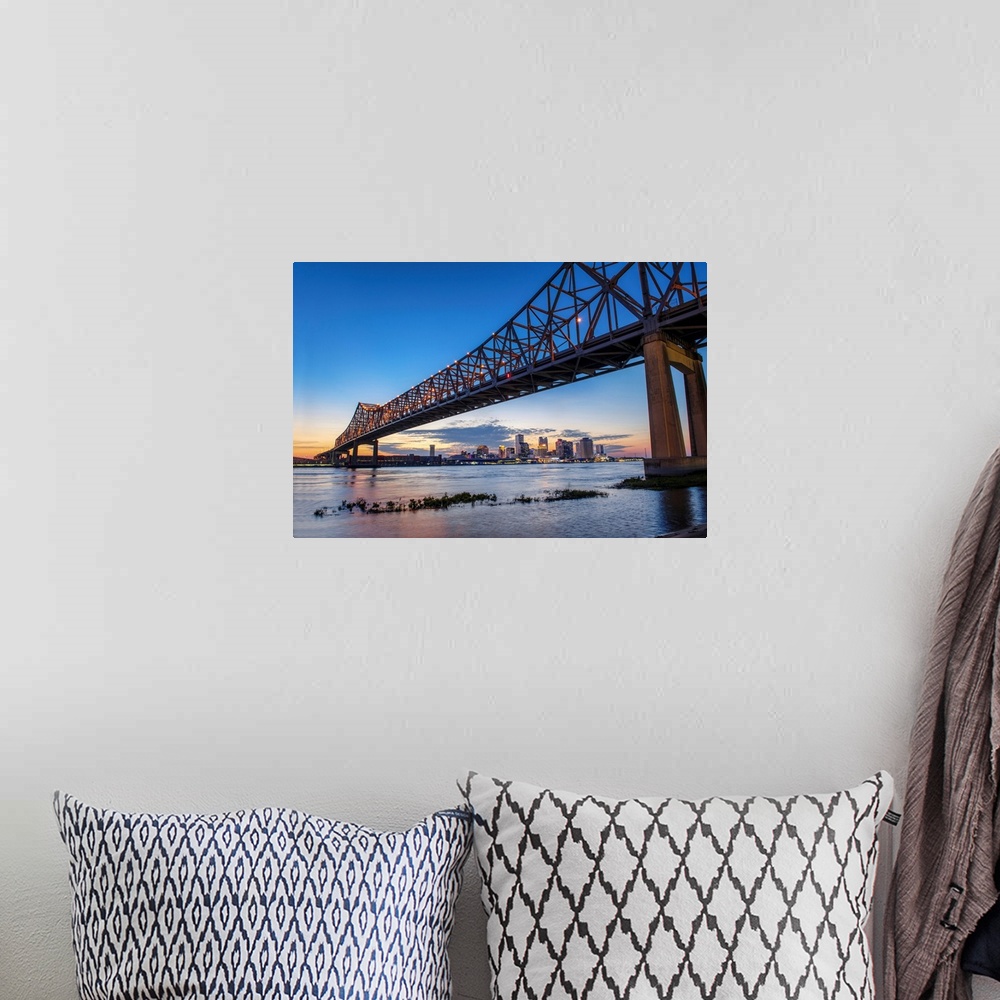 A bohemian room featuring View of Crescent City Connection Bridge in New Orleans, Louisiana.