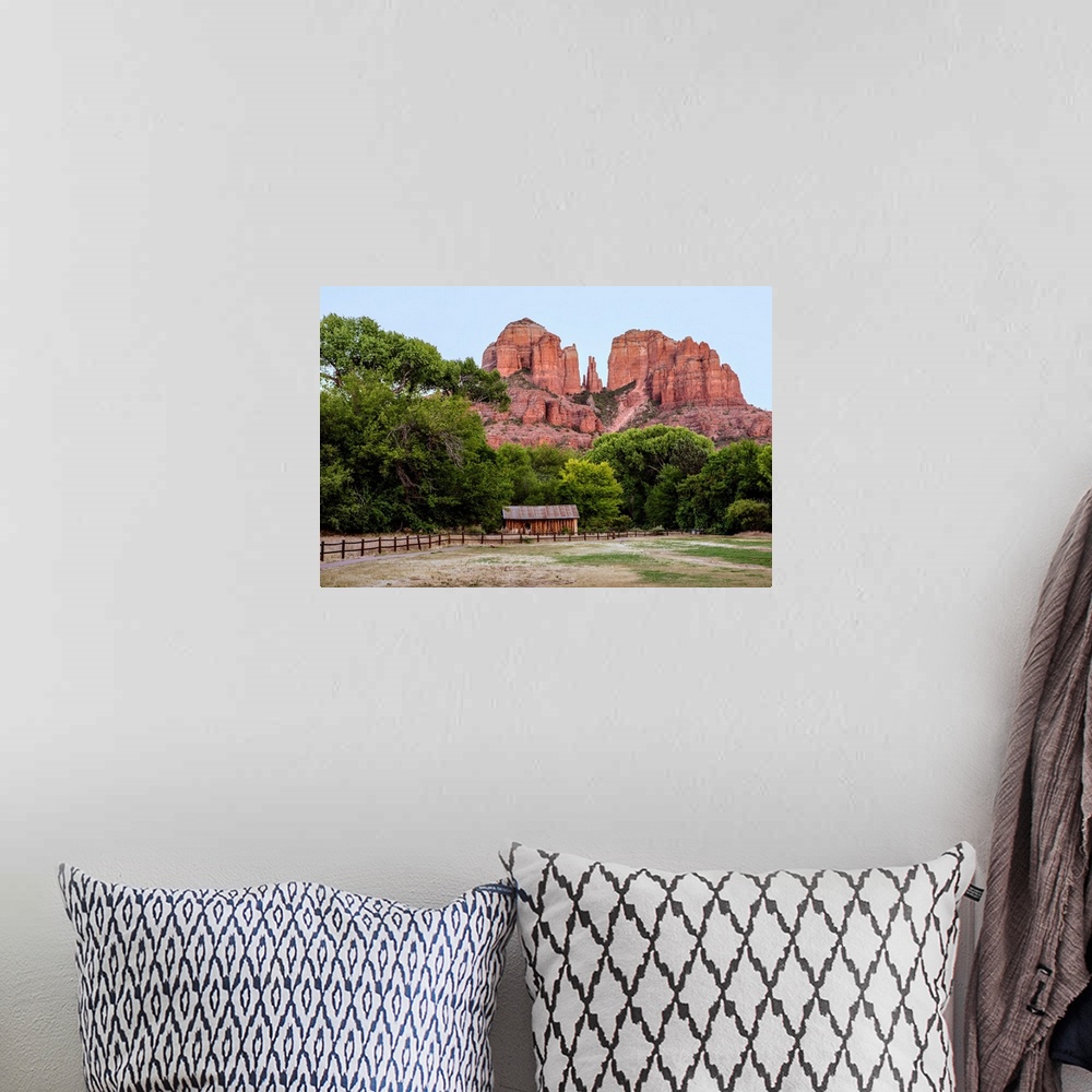 A bohemian room featuring Ground view of Cathedral Rock in Sedona, Arizona.