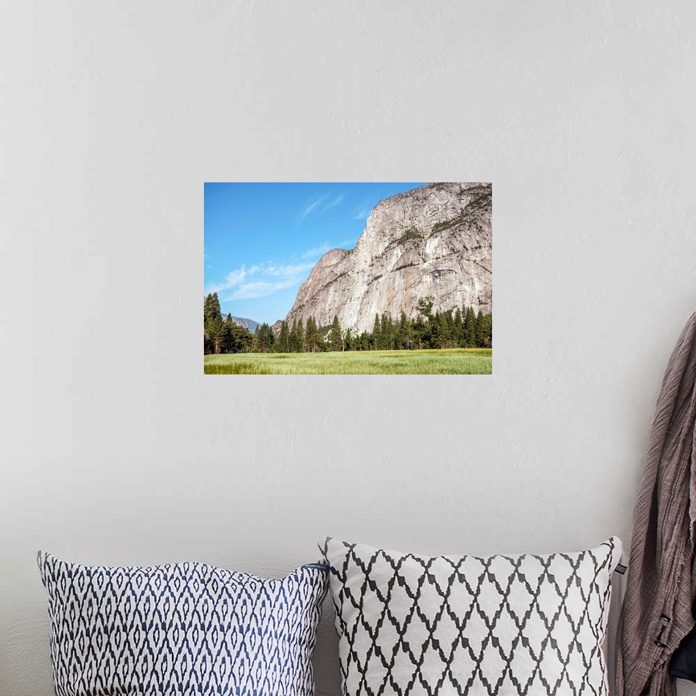 A bohemian room featuring View of Mountain landscape from valley floor in Yosemite National Park, California.
