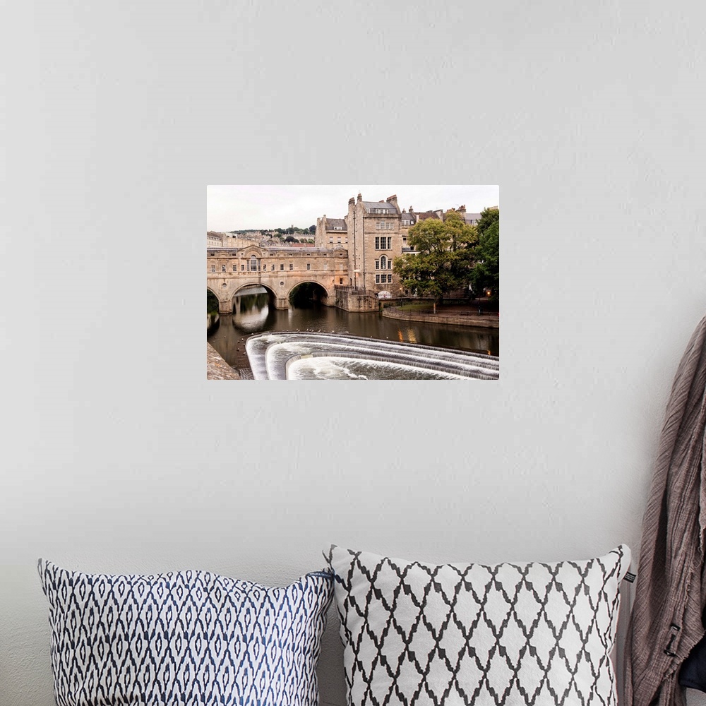 A bohemian room featuring Photograph of the Pulteney Bridge and Weir in the Avon river in Bath, England, UK