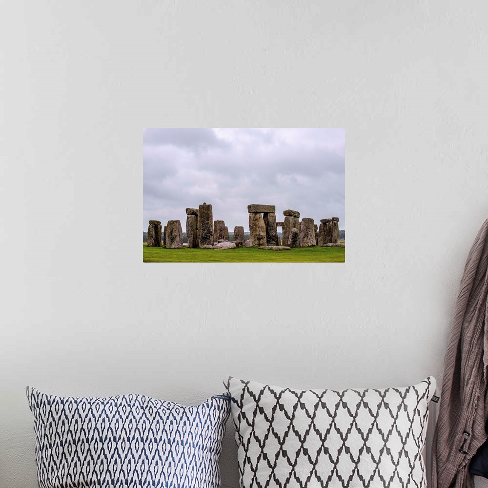 A bohemian room featuring Horizontal photograph of Stonehenge, a prehistoric monument and now a historic landmark in Wiltsh...