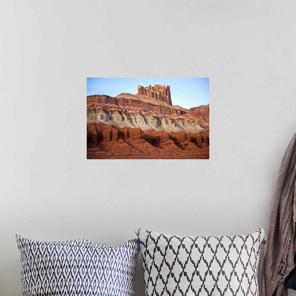 A bohemian room featuring View of 'The Castle' rock layers near Capitol Reef National Park visitor center.