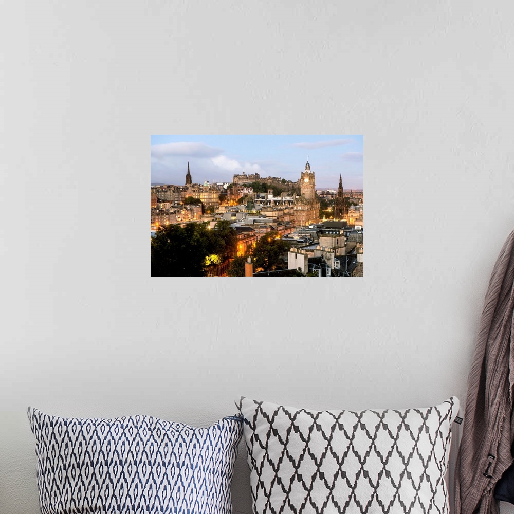A bohemian room featuring Photograph of the view of Edinburgh city centre from Calton Hill in Edinburgh, Scotland, UK at su...