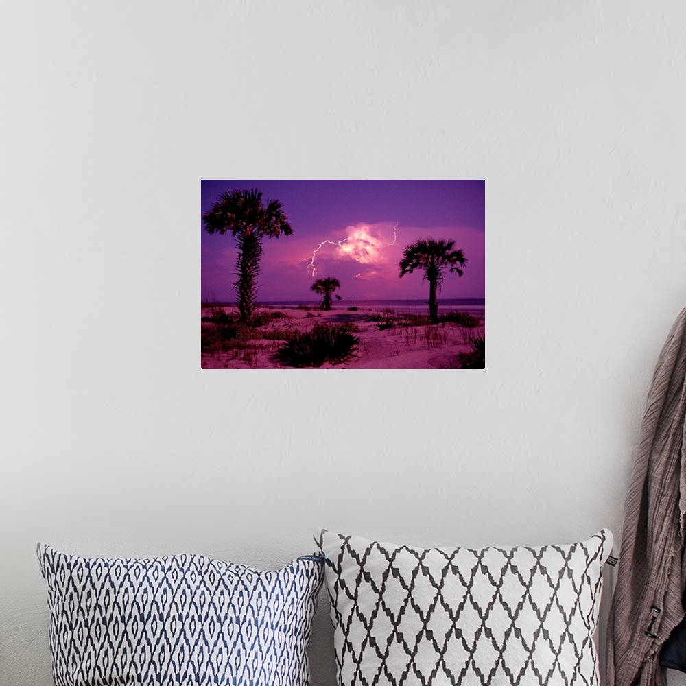A bohemian room featuring Lightning illuminates the purple sky over Cumberland Island National Seashore in Georgia
