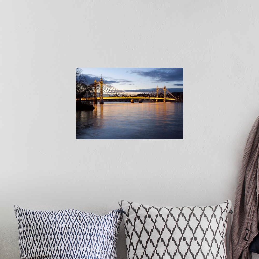 A bohemian room featuring Albert Bridge over the River Thames, Chelsea, London, England, UK