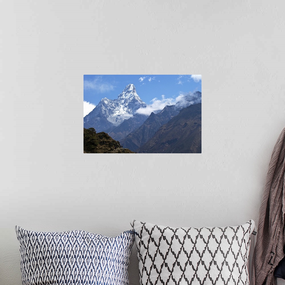 A bohemian room featuring Ama Dablam from trail between Namche Bazaar and Everest View Hotel, Nepal, Himalayas, Asia.