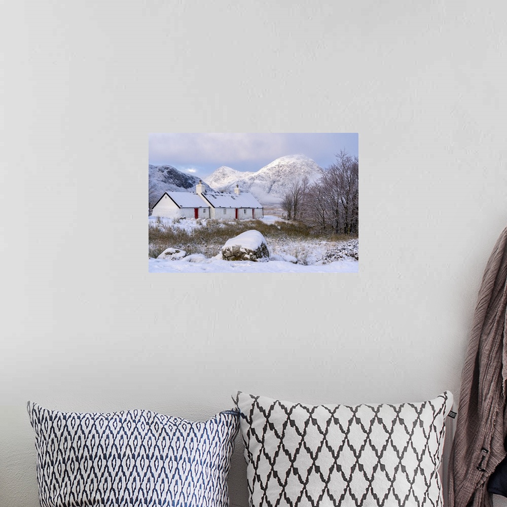 A bohemian room featuring Blackrock Cottage in the snow, Glencoe, Scottish Highlands, Scotland, United Kingdom, Europe