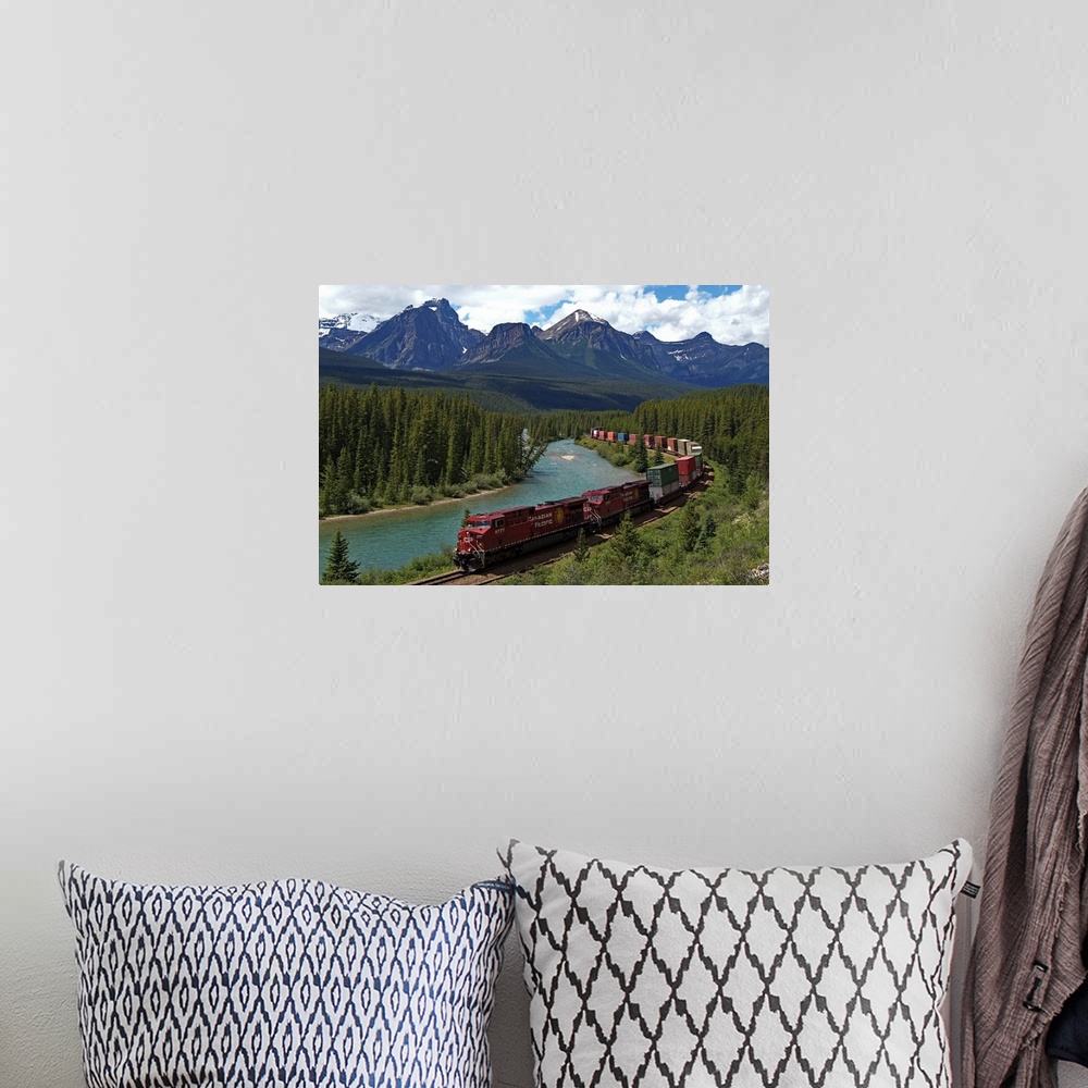 A bohemian room featuring Bow River, Canadian Pacific Railway, Banff National Park, Alberta, Canada
