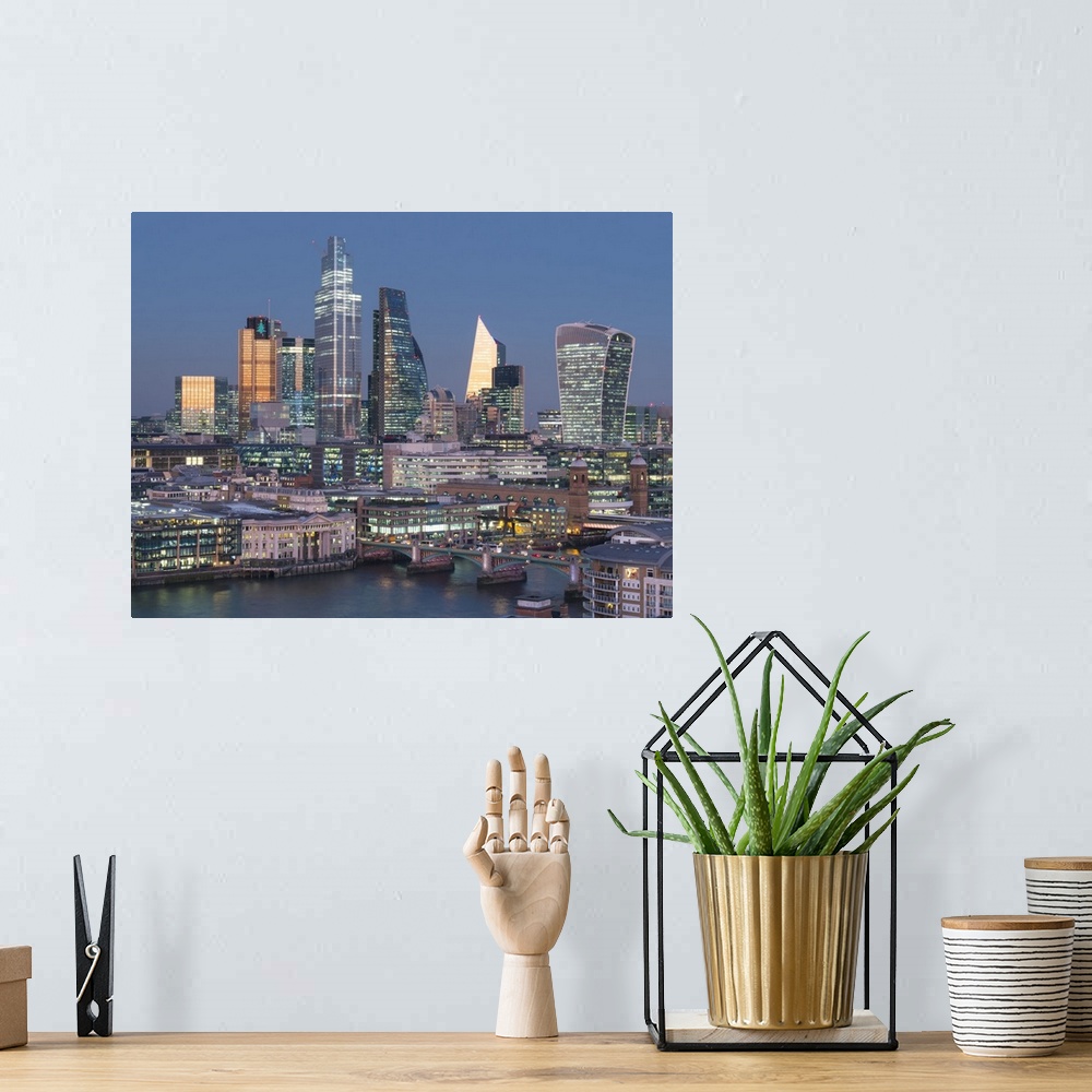 A bohemian room featuring City of London, Square Mile, image shows completed 22 Bishopsgate tower, London, England, United ...