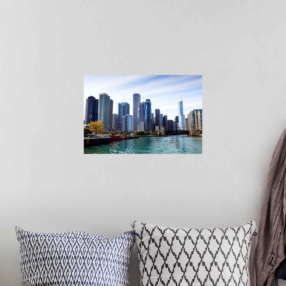 A bohemian room featuring City skyline from the Chicago River, Chicago, Illinois, USA