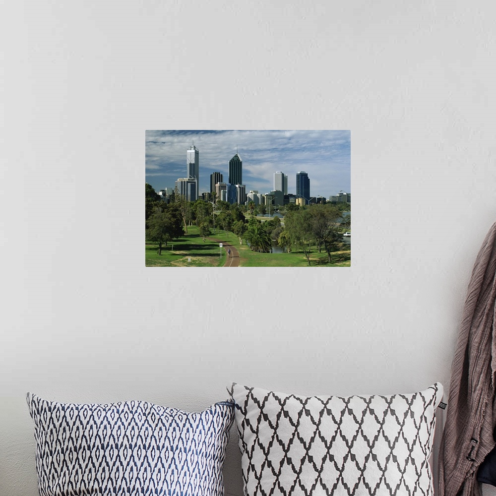 A bohemian room featuring City skyline viewed over park, Perth, Western Australia, Australia, Pacific