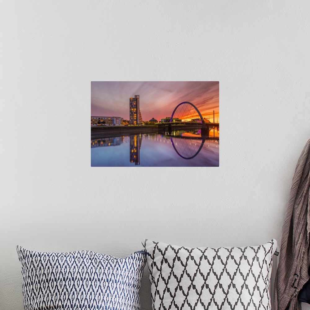 A bohemian room featuring Clyde Arc (Squinty Bridge) at sunset, River Clyde, Glasgow, Scotland, United Kingdom, Europe