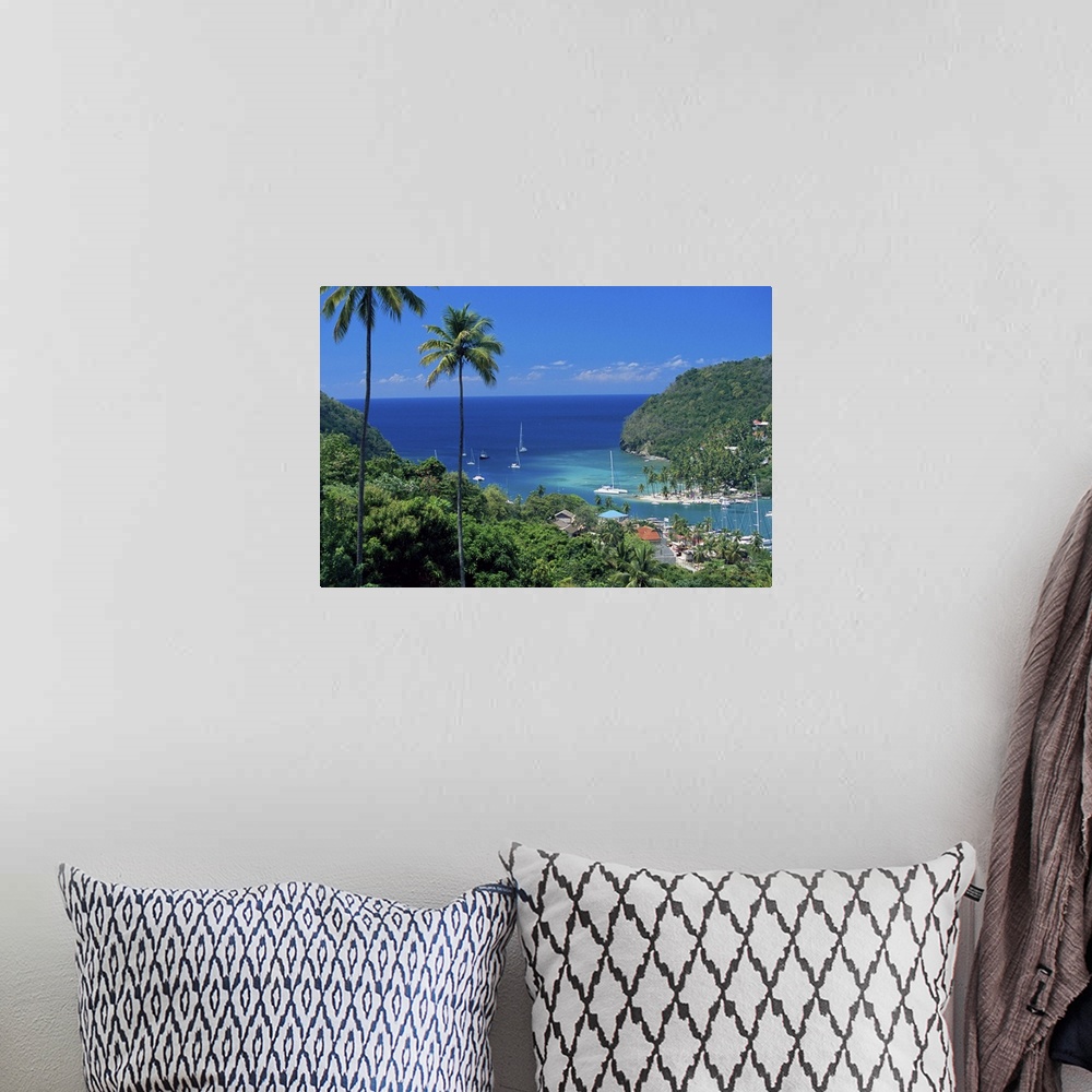 A bohemian room featuring Elevated view over Marigot Bay, island of St. Lucia, Windward Islands, Caribbean
