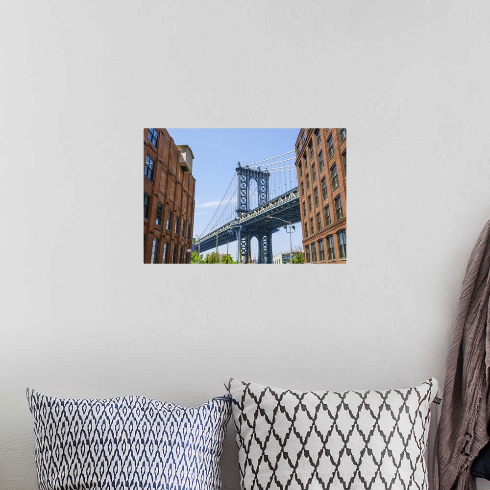 A bohemian room featuring Manhattan Bridge, viewed from DUMBO, Brooklyn, New York City, United States of America, North Ame...