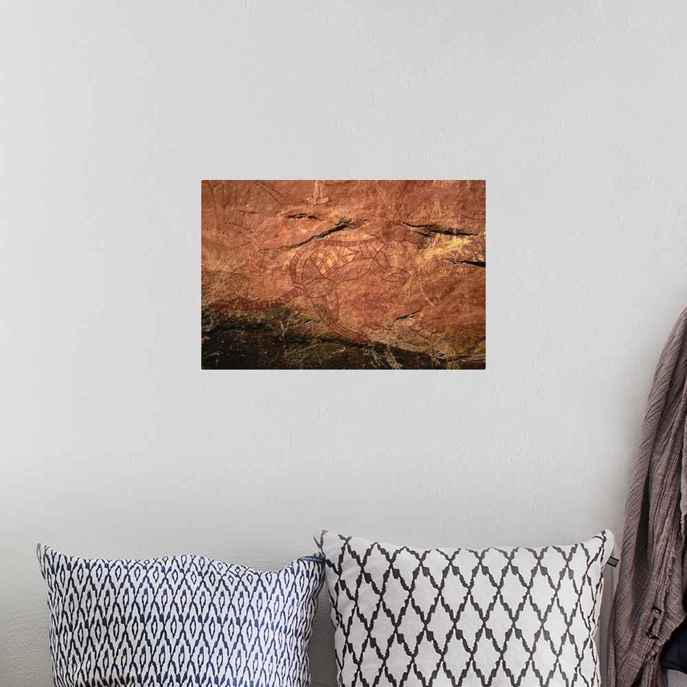 A bohemian room featuring Painting of a wallaby at the Aboriginal rock art site at Ubirr Rock, Australia