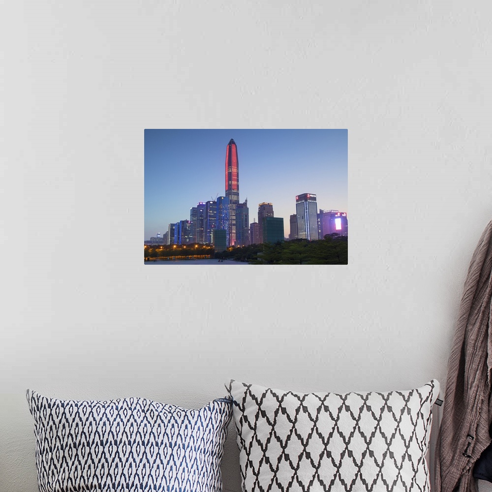 A bohemian room featuring Ping An International Finance Centre, world's fourth tallest building in 2017 at 600m, and Civic ...