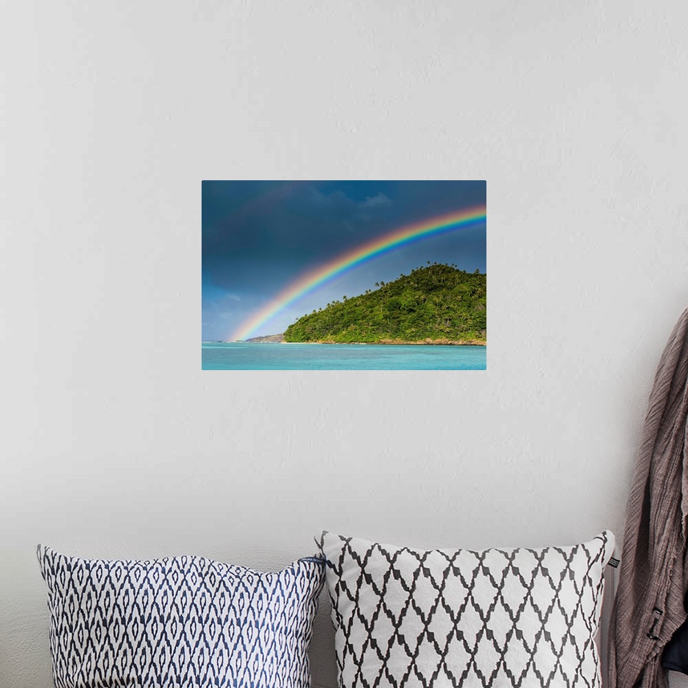 A bohemian room featuring Rainbow over an islet off Ofu Island, Manua Island group, American Samoa