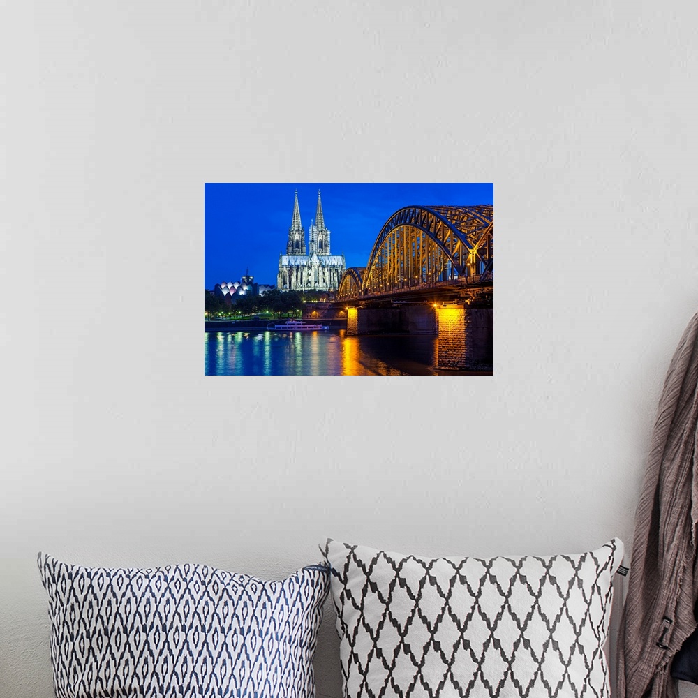 A bohemian room featuring Rhine bridge and Cathedral of Cologne, North Rhine-Westphalia, Germany