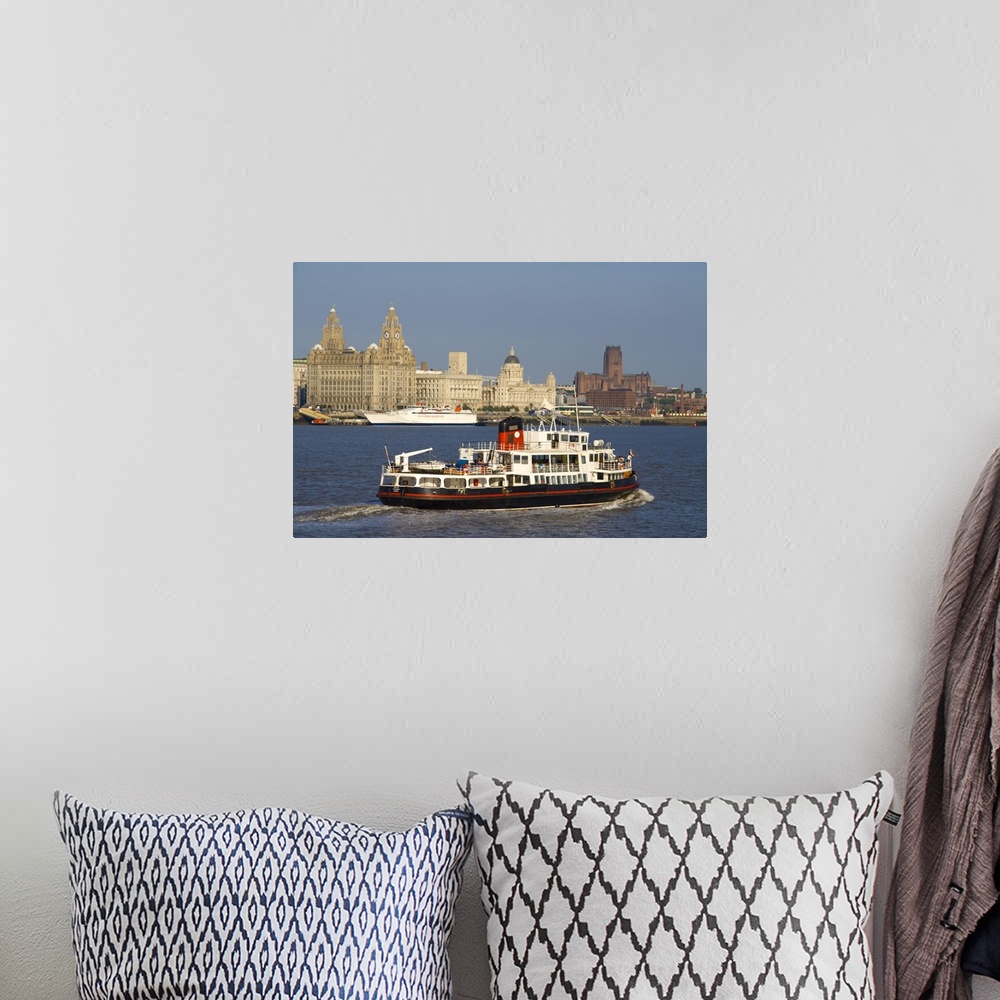 A bohemian room featuring River Mersey ferry and the Three Graces, Liverpool, Merseyside, England