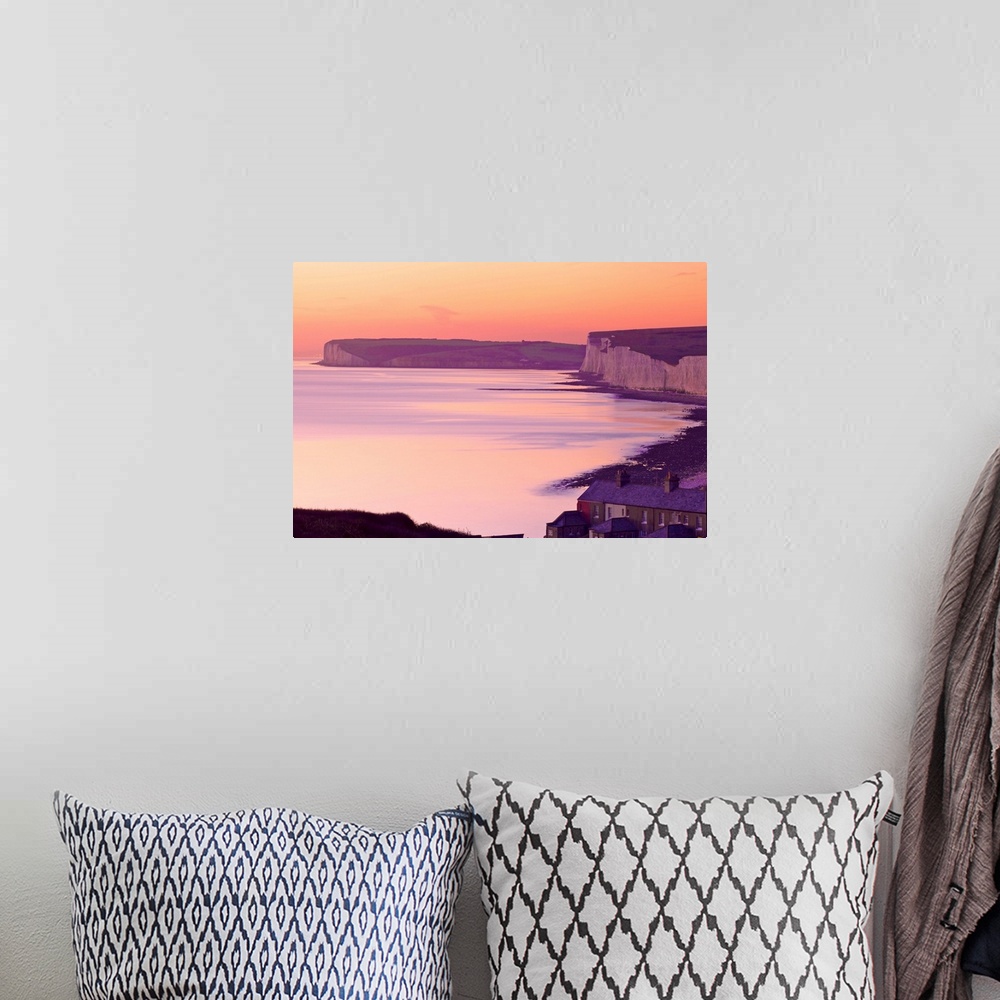A bohemian room featuring Seven Sisters at sunset, South Downs National Park, East Sussex, England, UK
