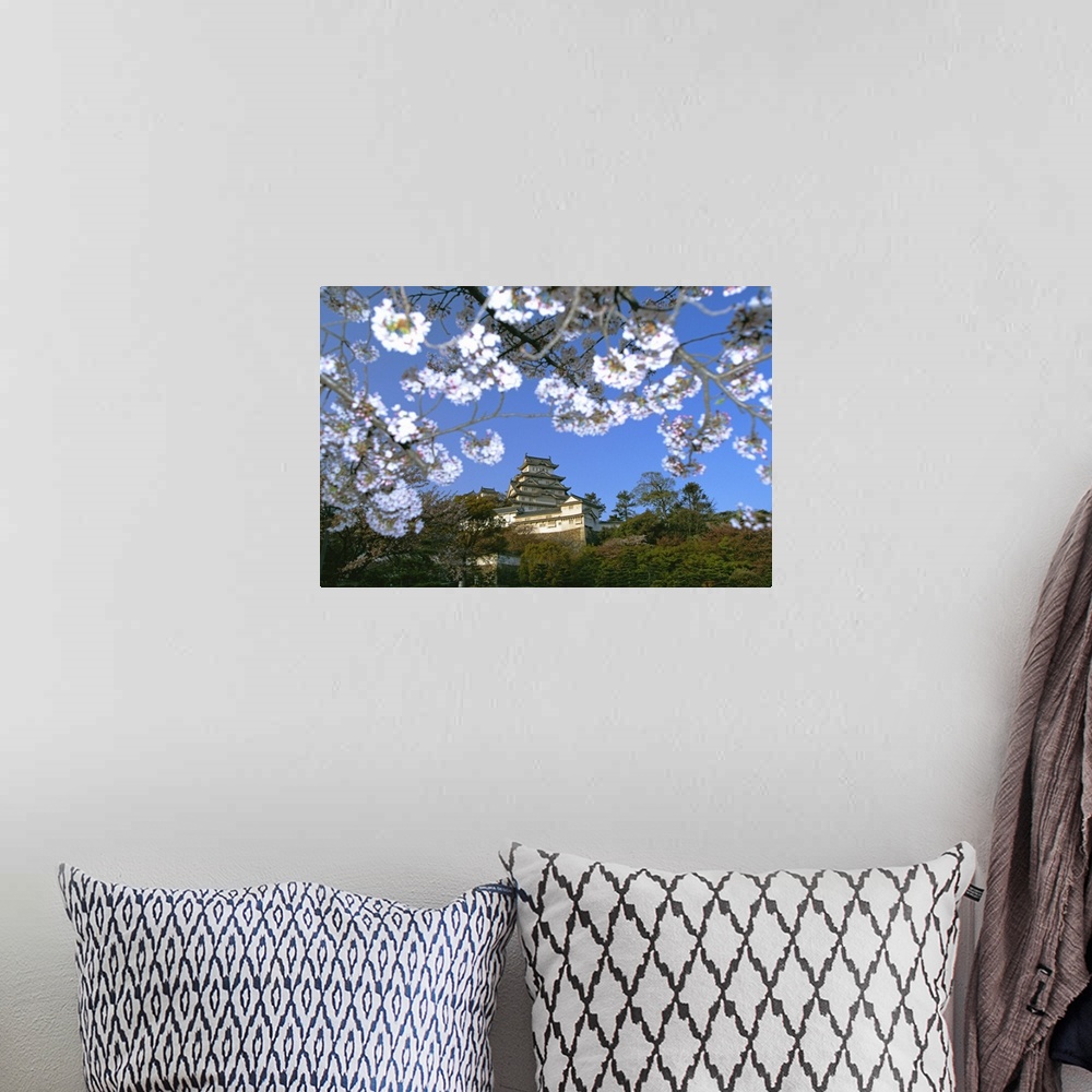 A bohemian room featuring Spring blossom and Himeji Castle Himeji, west Honshu, Japan, Asia