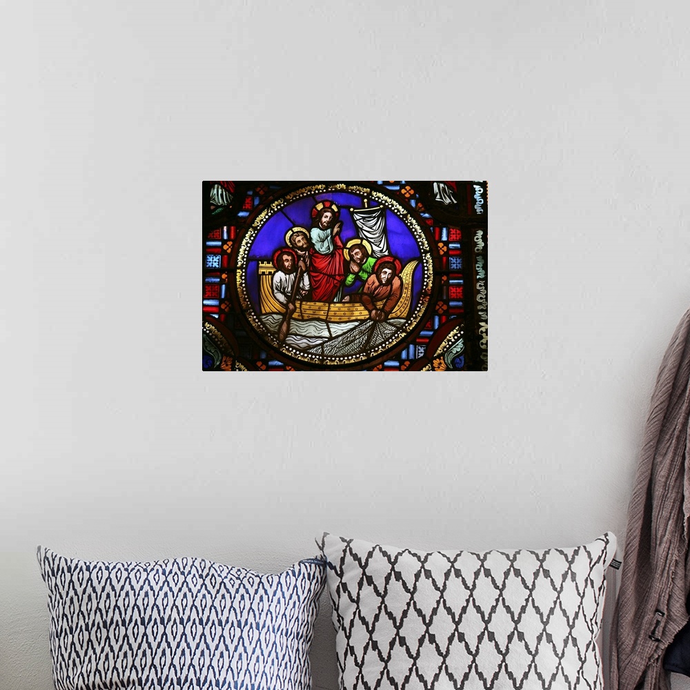 A bohemian room featuring Stained glass window of the miracle of fishing, Lyon, Rhone, France
