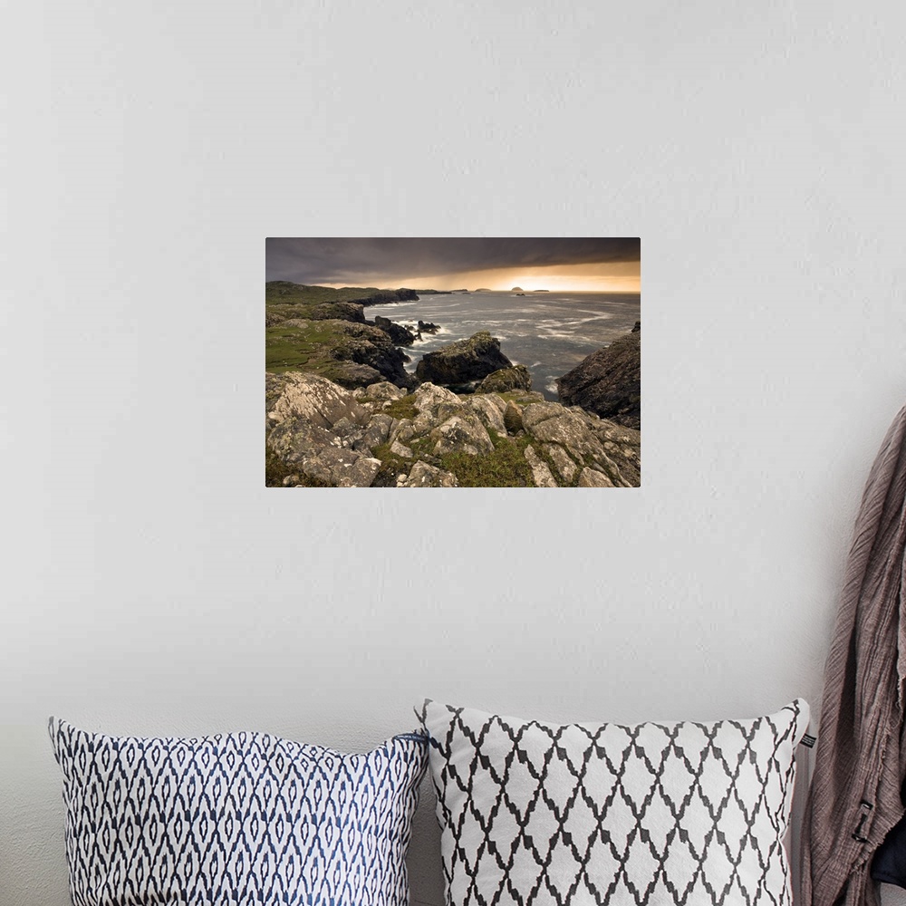 A bohemian room featuring Stormy evening view along coastline near Carloway, Isle of Lewis, Scotland