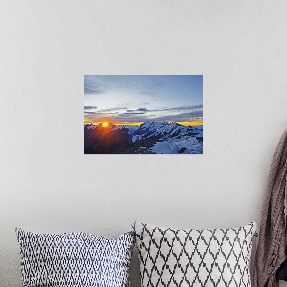A bohemian room featuring Sunrise view of Monte Rosa from The Matterhorn, Zermatt, Valais, Swiss Alps, Switzerland, Europe.
