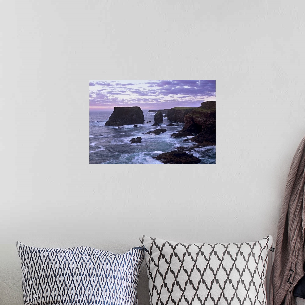 A bohemian room featuring Sunset at Eshaness basalt cliffs, Northmavine, Shetland Islands, Scotland