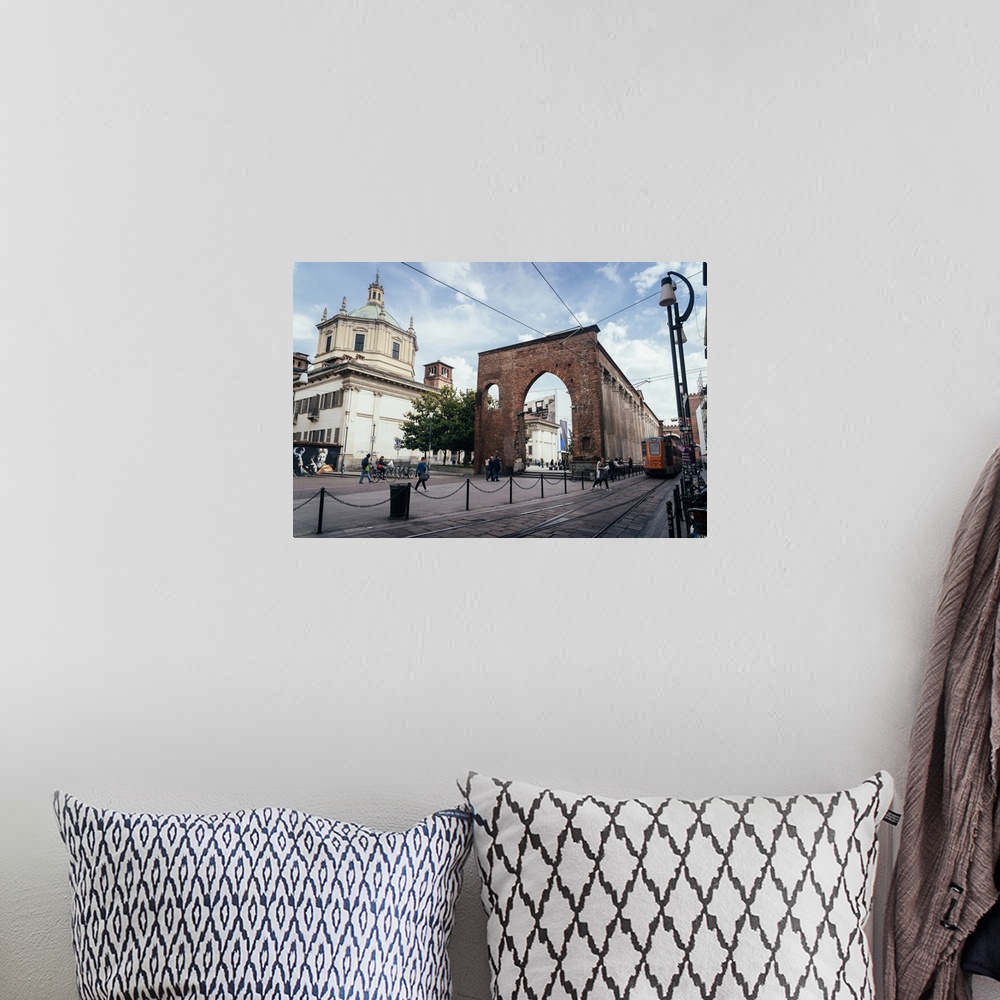 A bohemian room featuring The Basilica of San Lorenzo Maggiore, an important place of Catholic worship, Milan, Lombardy, Italy