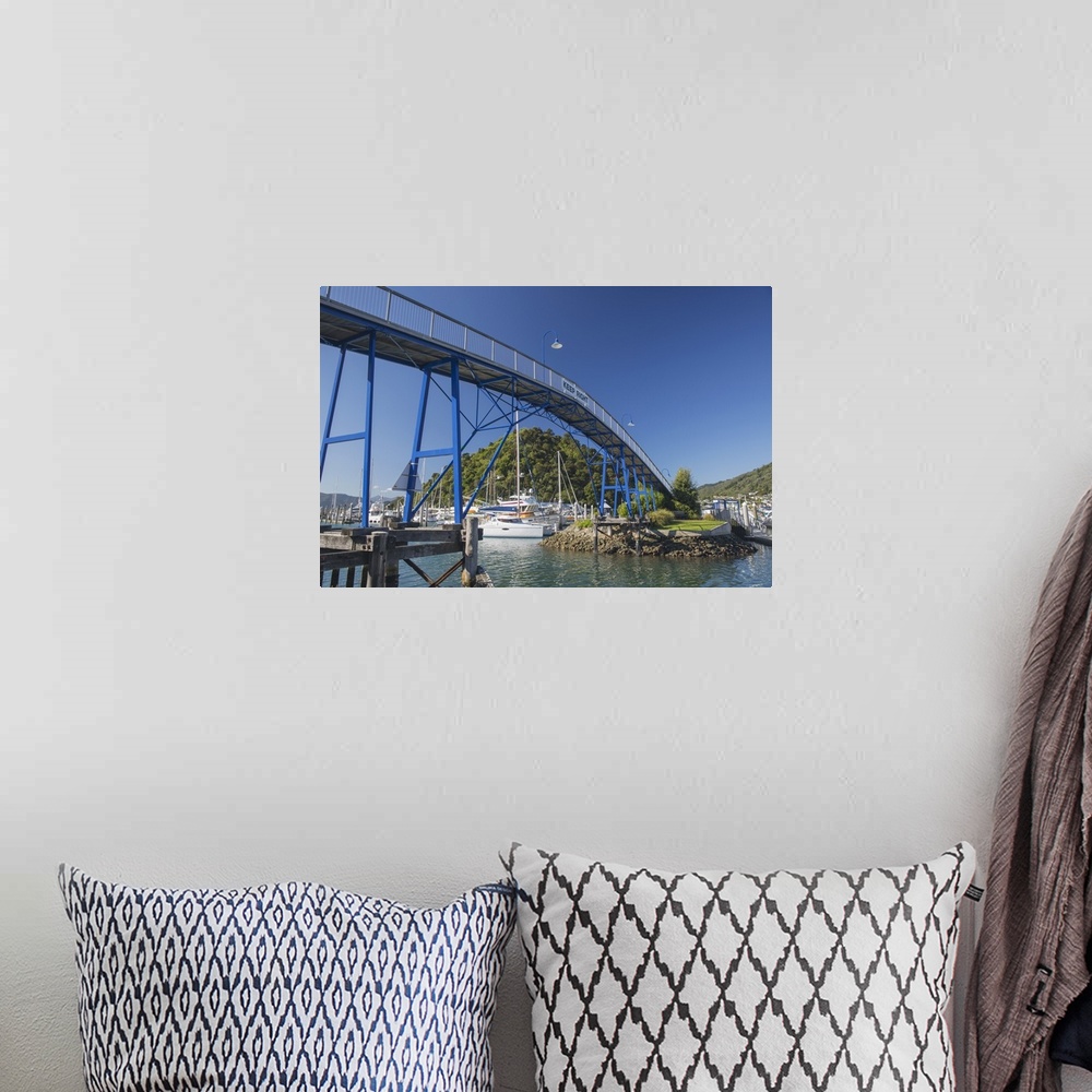 A bohemian room featuring The Coathanger Bridge spanning the marina, Picton, Marlborough, South Island, New Zealand, Pacific