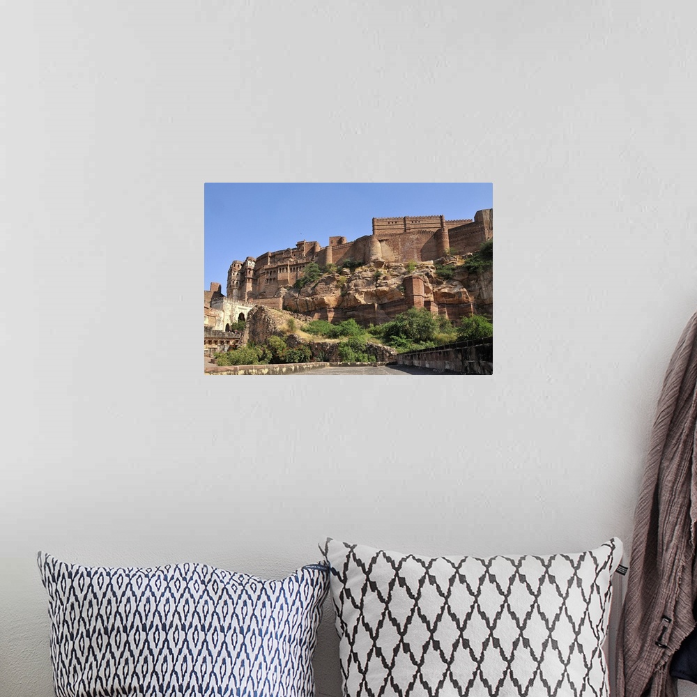 A bohemian room featuring The Mehrangarh Fort of Jodhpur, Rajasthan, India, Asia.