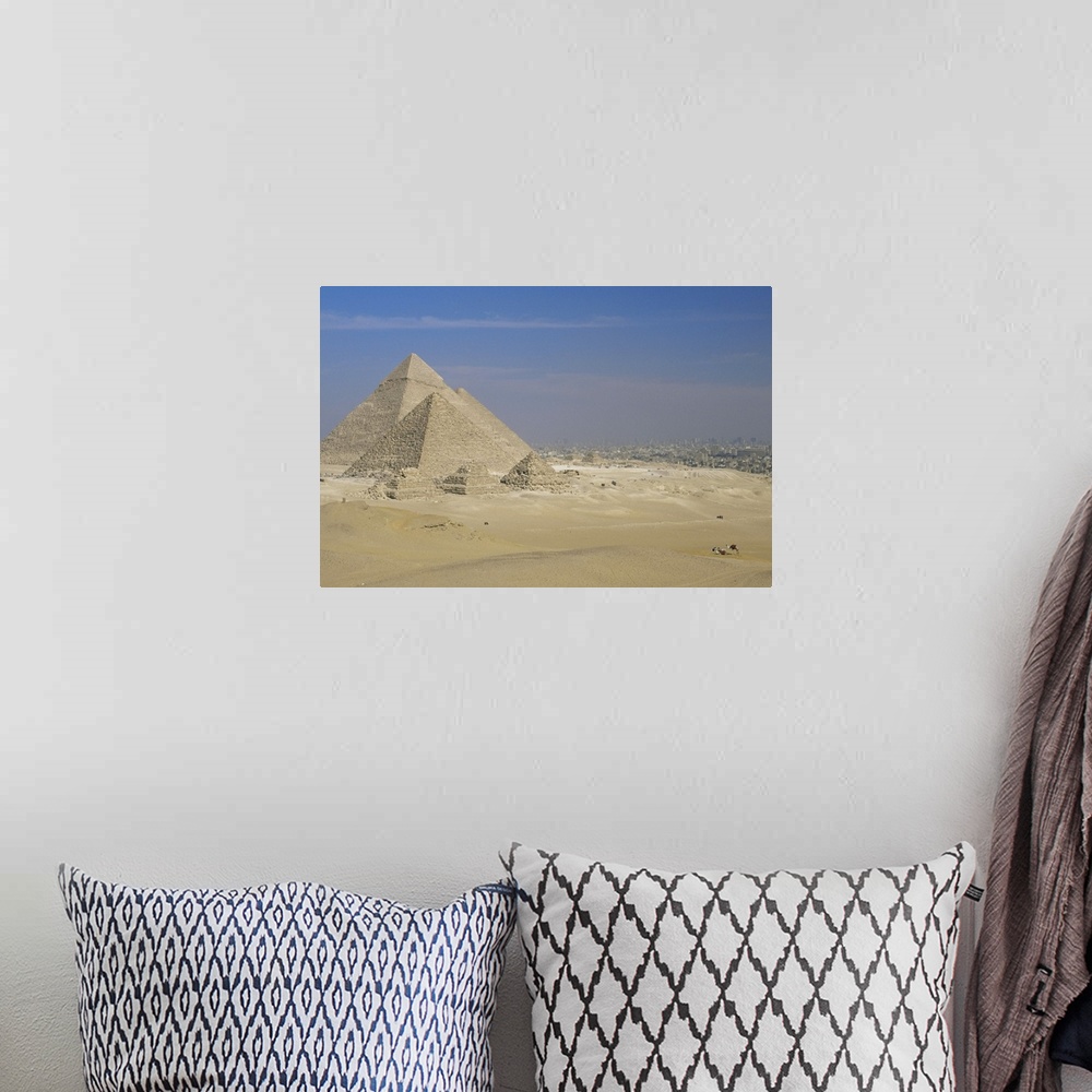 A bohemian room featuring The Pyramids, Giza, with Cairo beyond, Egypt, North Africa