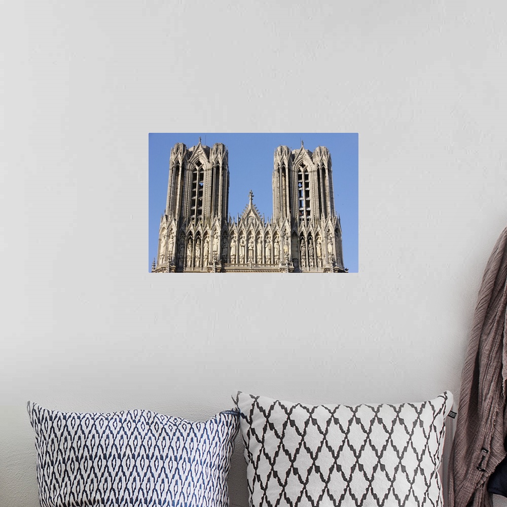 A bohemian room featuring Towers and Kings' Gallery, Reims Cathedral, Reims, Marne, France, Europe.