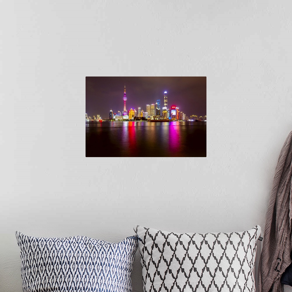 A bohemian room featuring View of Pudong Skyline and Huangpu River from the Bund, Shanghai, China, Asia