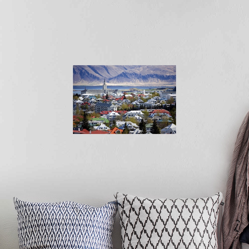 A bohemian room featuring View over Reykjavik with mountains looming in the distance, Reykjavik, Iceland