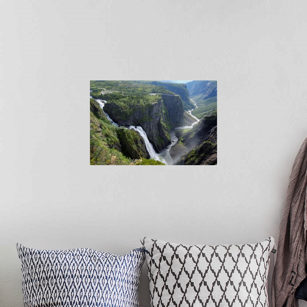 A bohemian room featuring Voringfoss waterfall, near Eidfjord, Hordaland, Norway, Scandinavia