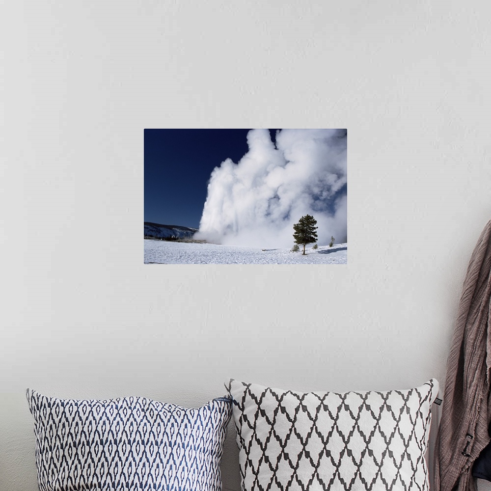 A bohemian room featuring Winter eruption, Old Faithful geyser, Yellowstone National Park, Wyoming, USA