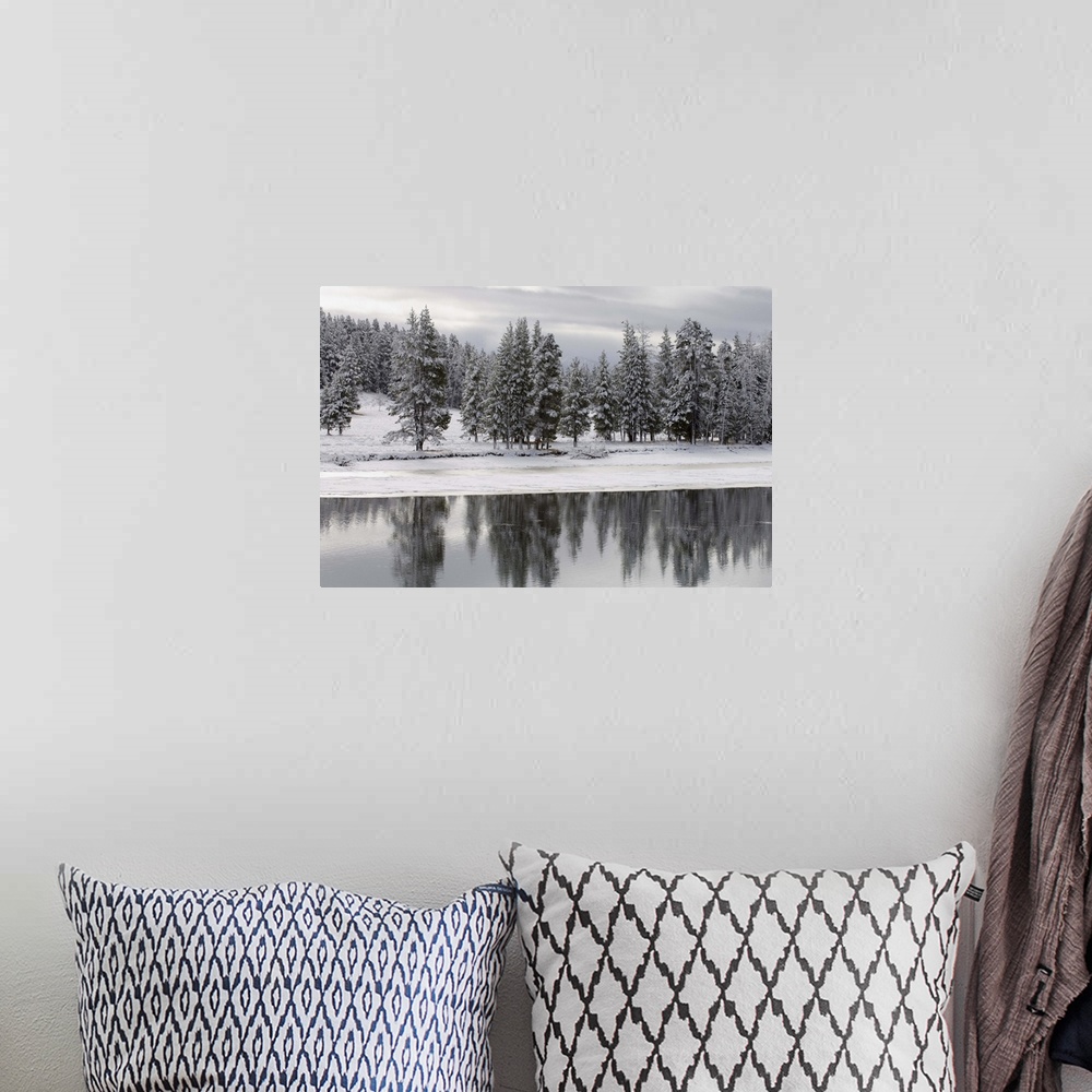 A bohemian room featuring Yellowstone River in winter, Yellowstone National Park, Wyoming
