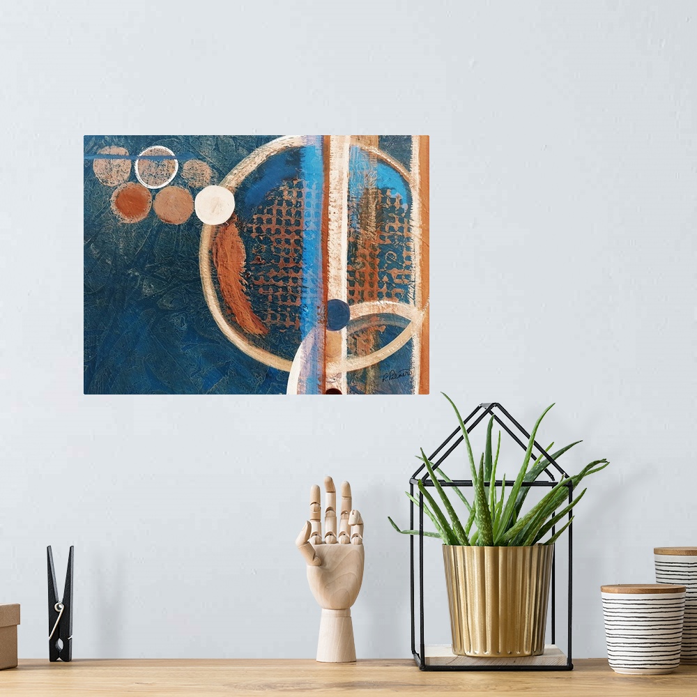 A bohemian room featuring Circle Abstract Version II Blue