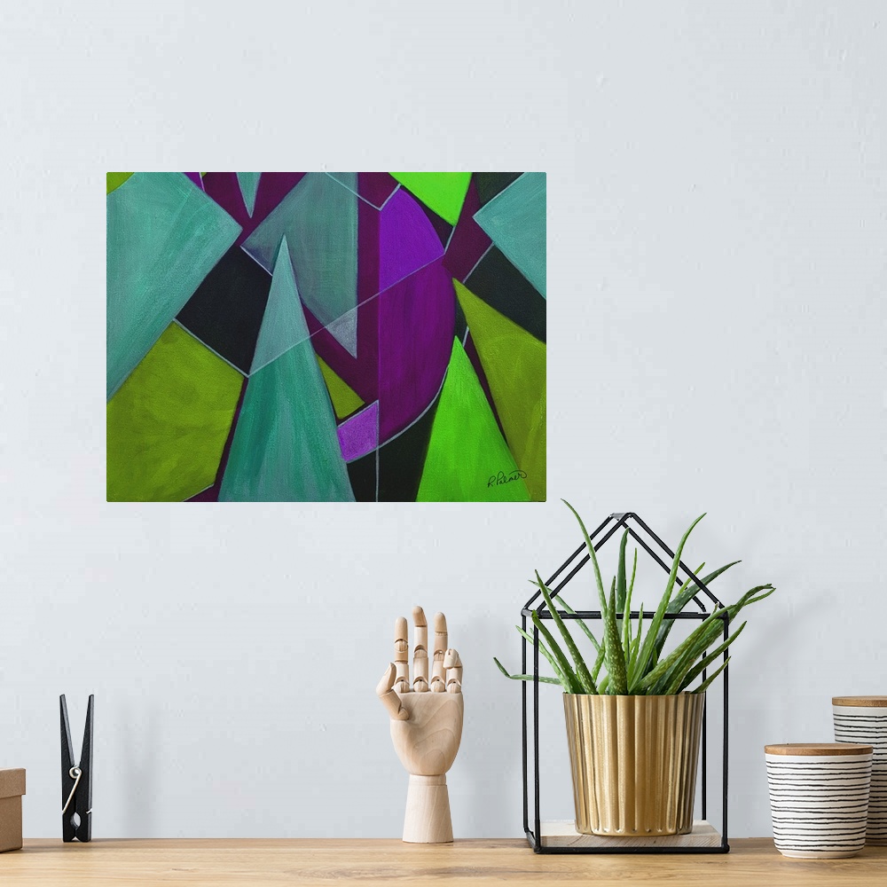 A bohemian room featuring Triangle Abstract Teal Purple