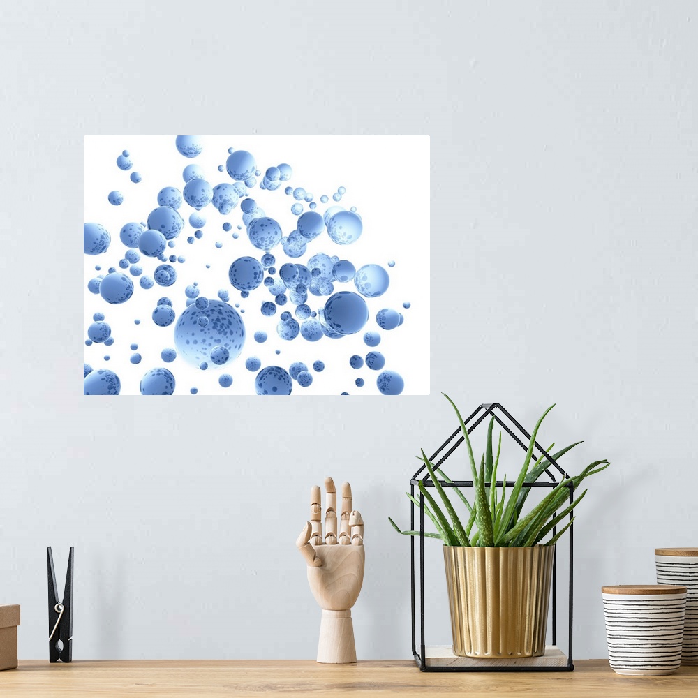 A bohemian room featuring Blue spheres against white background.