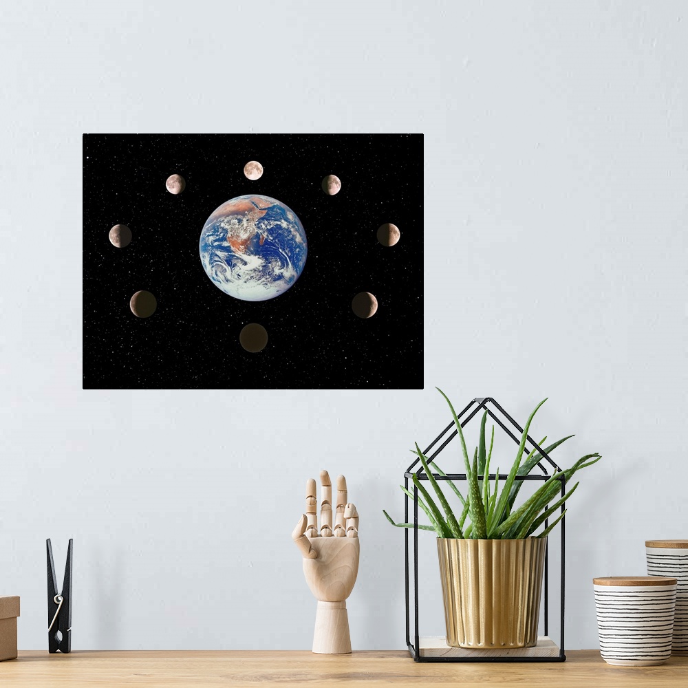 A bohemian room featuring Moon phases. Composite time-lapse image of the phases of the Moon, as seen from Earth during a lu...