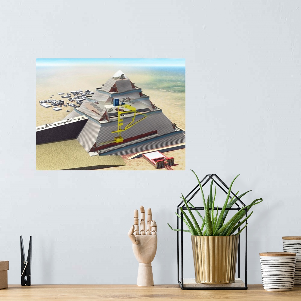 A bohemian room featuring Construction of the Pyramids. Artwork showing a possible method used by the Ancient Egyptians to ...